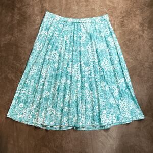 Queen Casuals Vintage 80s Floral Pleated Skirt Midi Blue A Line Women's 15/16